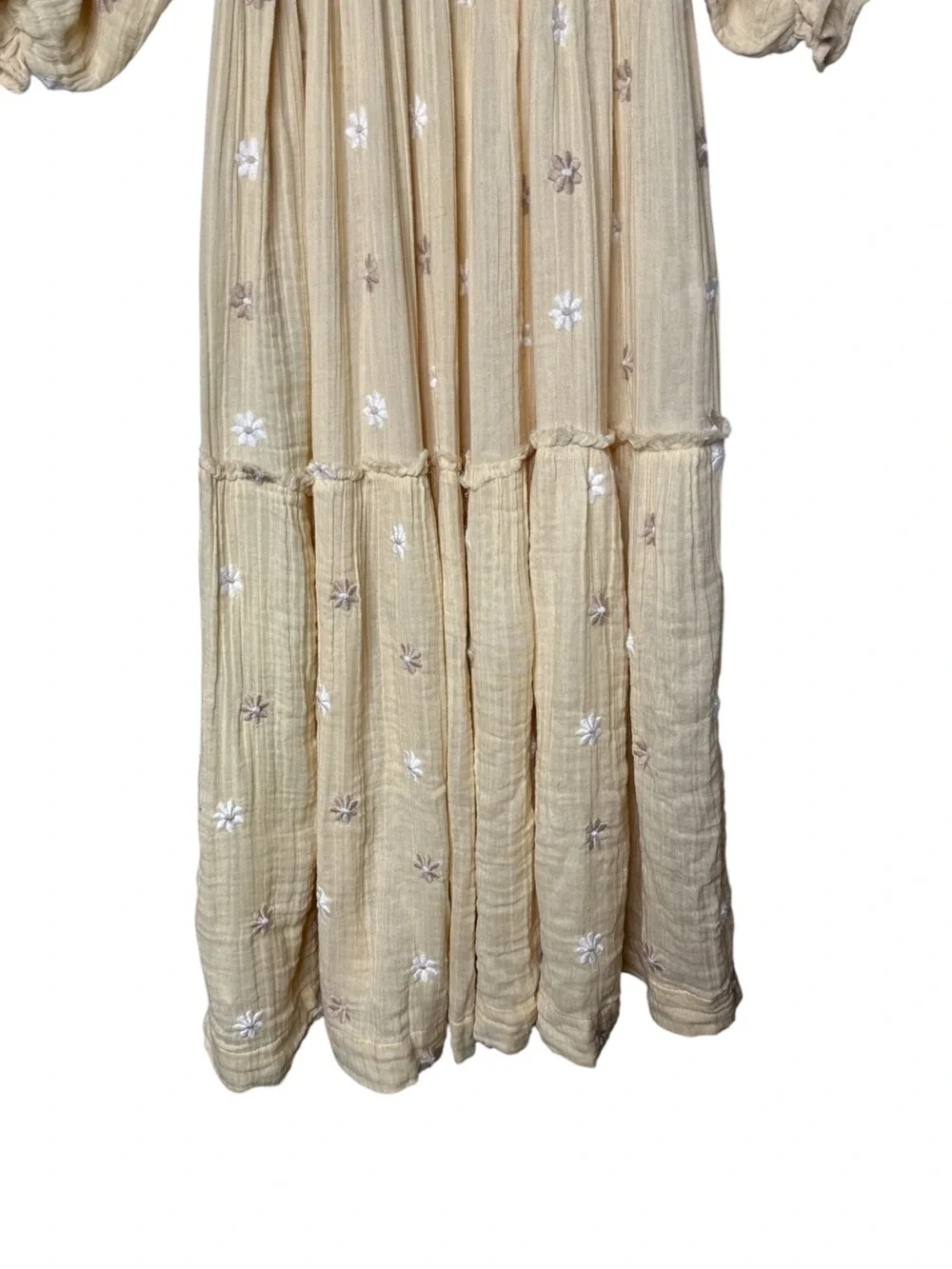 Free People Dahlia Embroidered Tiered Maxi Dress Cream Medium